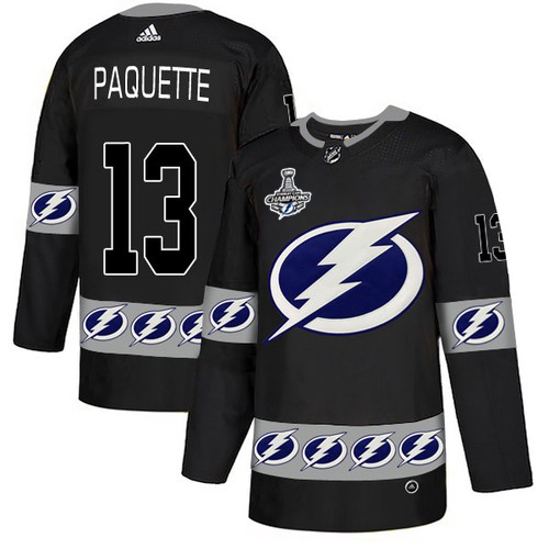 Men Adidas Tampa Bay Lightning #13 Cedric Paquette Black Authentic Team Logo Fashion 2020 Stanley Cup Champions Stitched NHL Jersey->tampa bay lightning->NHL Jersey